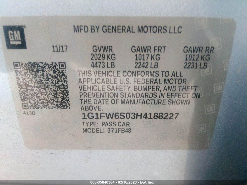 2017 CHEVROLET BOLT EV LT 1G1FW6S03H4188227