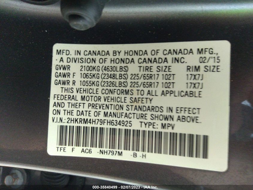 2015 HONDA CR-V EX-L - 2HKRM4H79FH634925