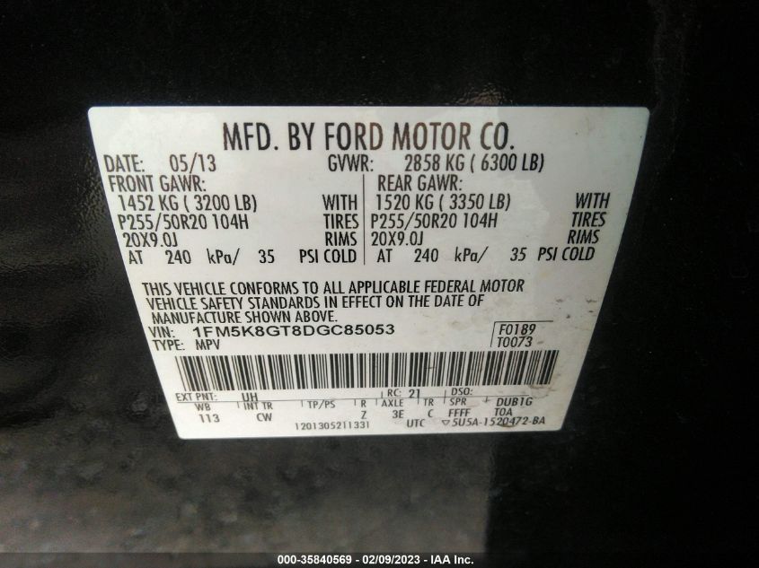 2013 FORD EXPLORER SPORT - 1FM5K8GT8DGC85053