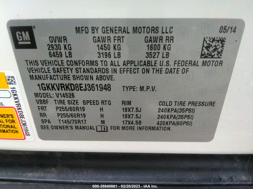 2014 GMC ACADIA SLT - 1GKKVRKD8EJ361948