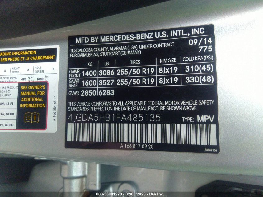 2015 MERCEDES-BENZ M-CLASS ML 350 - 4JGDA5HB1FA485135