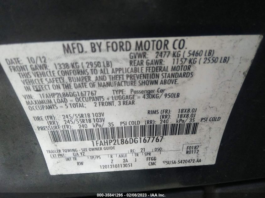 2013 FORD SEDAN POLICE INTERCEPTOR 1FAHP2L86DG167767