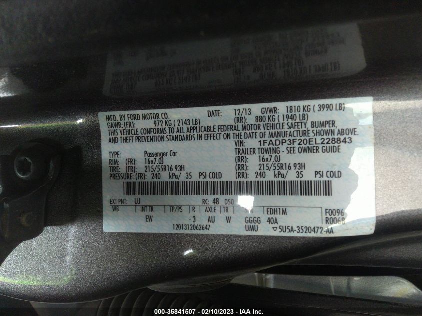 2014 FORD FOCUS SE - 1FADP3F20EL228843