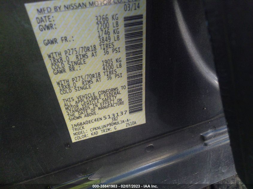 2014 NISSAN TITAN PRO-4X - 1N6BA0EC4EN513137