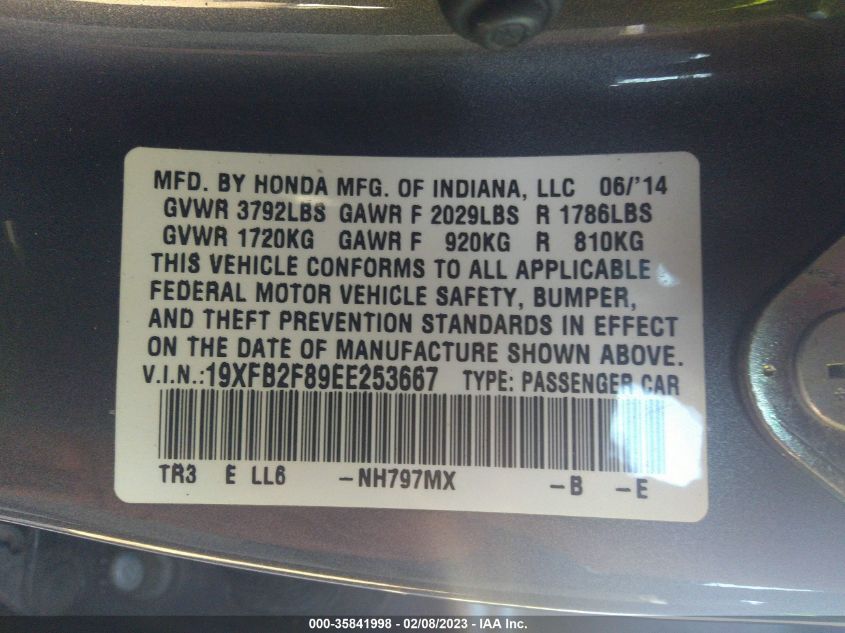 2014 HONDA CIVIC SEDAN EX 19XFB2F89EE253667