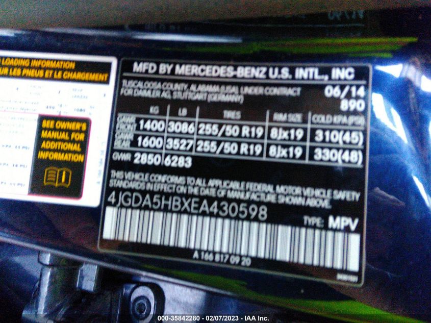 2014 MERCEDES-BENZ M-CLASS ML 350 - 4JGDA5HBXEA430598