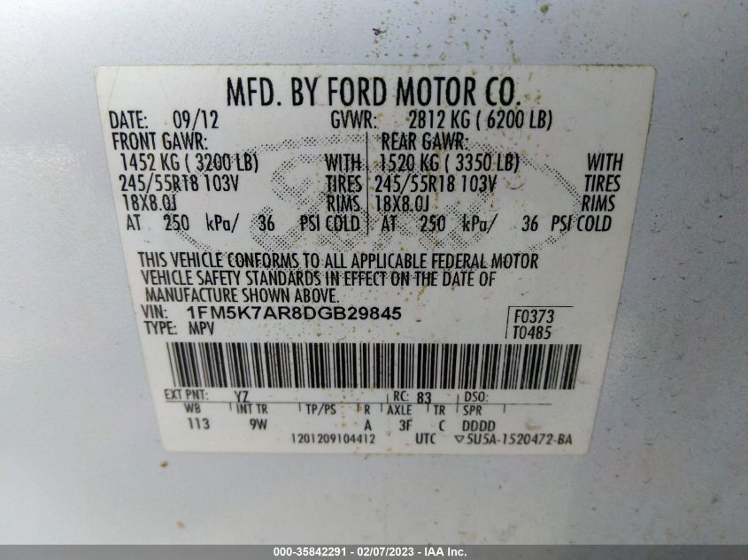 2013 FORD UTILITY POLICE 1FM5K7AR8DGB29845