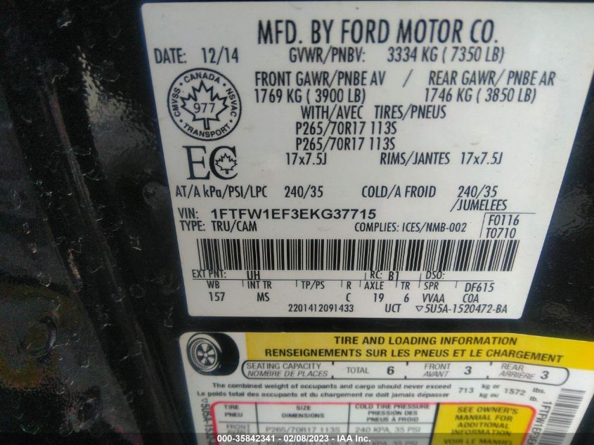 2014 FORD F-150 XL/XLT/STX/FX4/LARIAT 1FTFW1EF3EKG37715