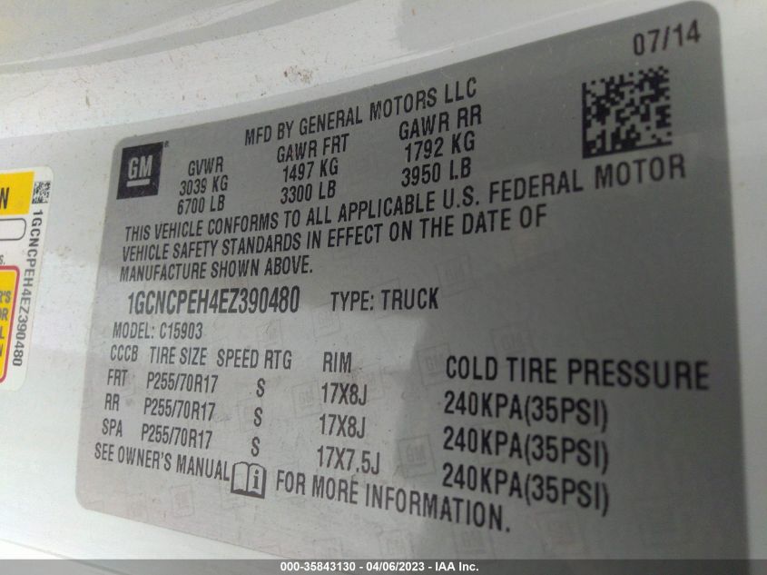 2014 CHEVROLET SILVERADO 1500 WORK TRUCK - 1GCNCPEH4EZ390480