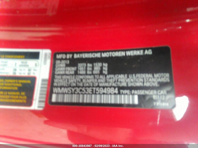 2014 MINI COOPER ROADSTER S WMWSY3C53ET594984