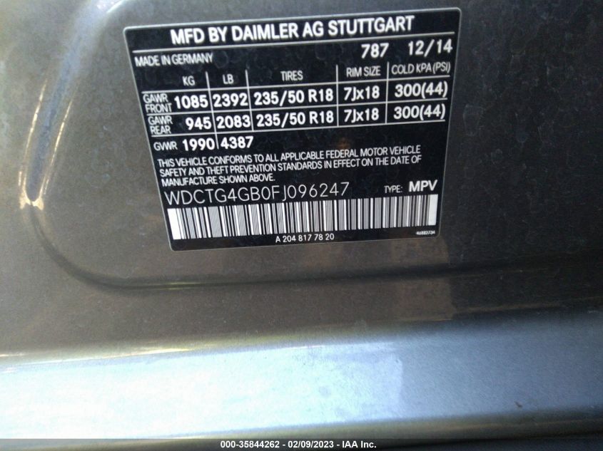 2015 MERCEDES-BENZ GLA-CLASS GLA 250 WDCTG4GB0FJ096247