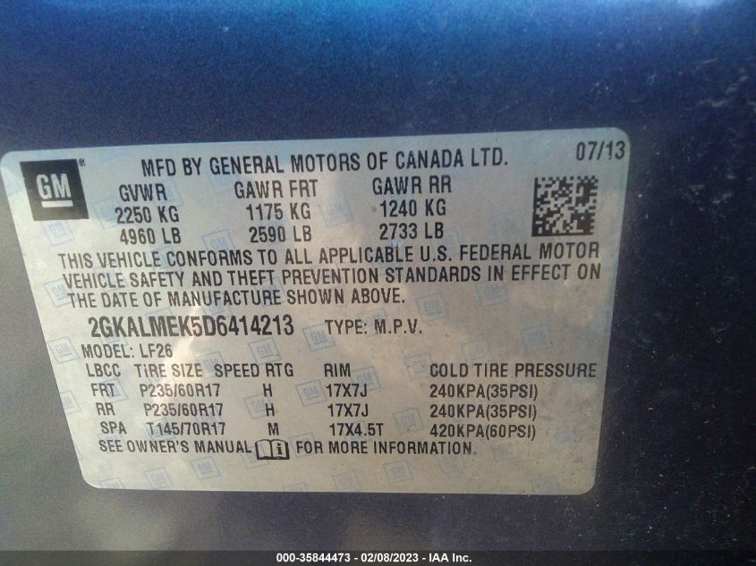 2013 GMC TERRAIN SLE 2GKALMEK5D6414213