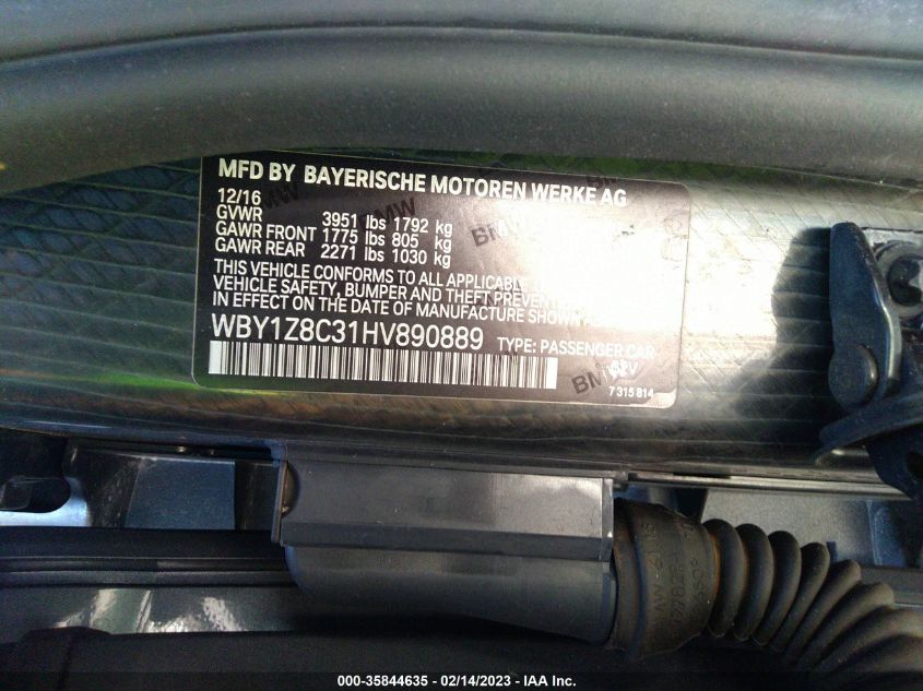 2017 BMW I3 - WBY1Z8C31HV890889