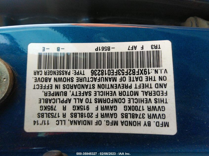 2015 HONDA CIVIC SEDAN LX - 19XFB2F53FE018236