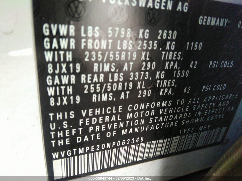 2022 VOLKSWAGEN ID.4 PRO S WVGTMPE20NP062349