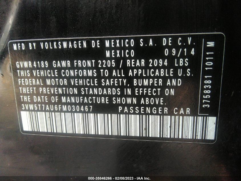 2015 VOLKSWAGEN GOLF GTI S - 3VW5T7AU6FM030467
