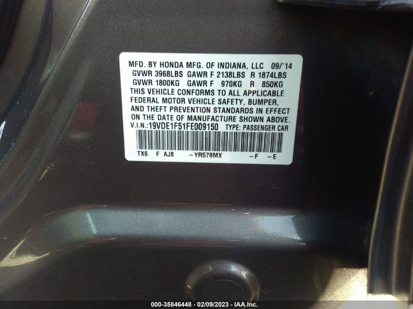 2015 ACURA ILX PREMIUM PKG - 19VDE1F51FE009150