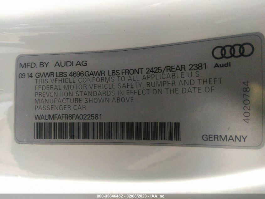 2015 AUDI A5 PREMIUM PLUS - WAUMFAFR6FA022581