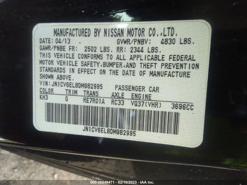 2013 INFINITI G37 COUPE X JN1CV6EL8DM982995