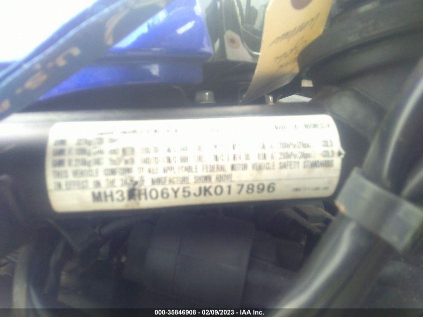 2018 YAMAHA YZFR3 MH3RH06Y5JK017896
