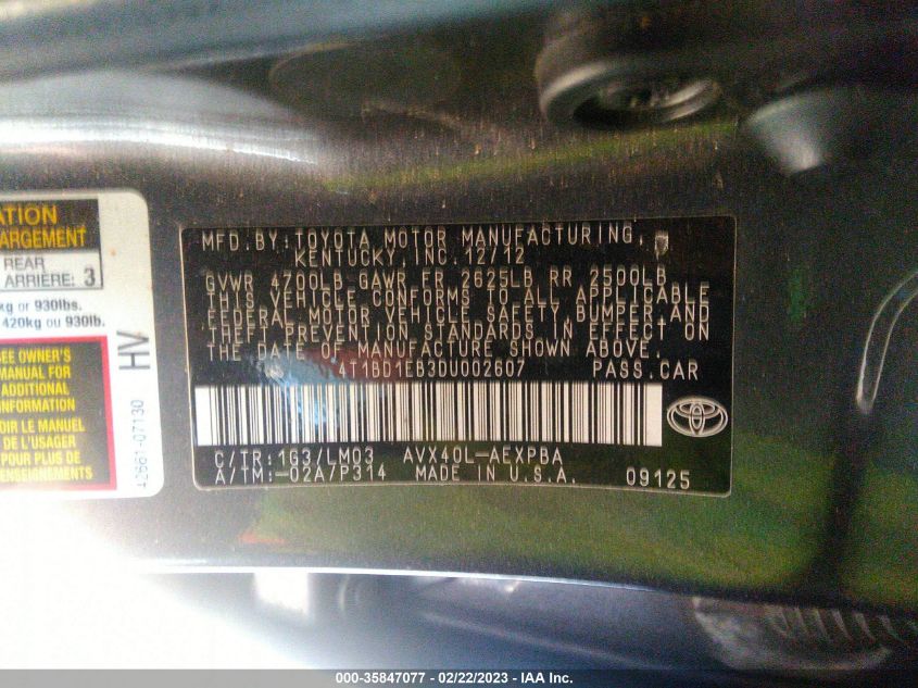 2013 TOYOTA AVALON HYBRID XLE PREMIUM 4T1BD1EB3DU002607