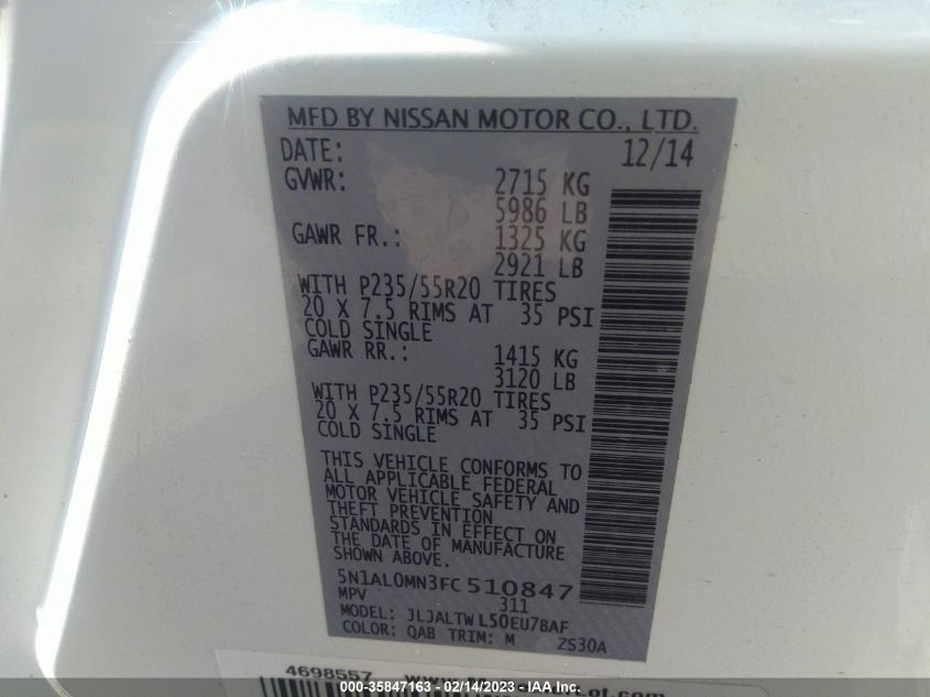 2015 INFINITI QX60 - 5N1AL0MN3FC510847