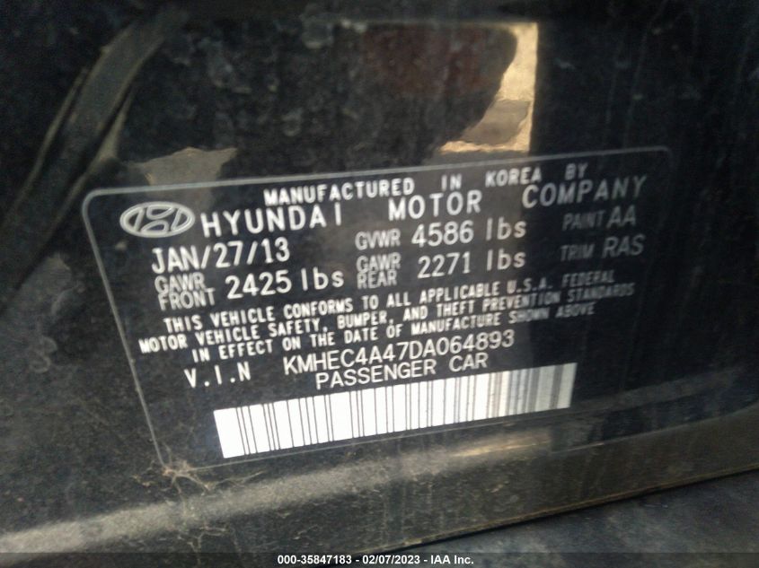 2013 HYUNDAI SONATA HYBRID - KMHEC4A47DA064893