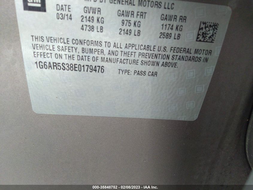 2014 CADILLAC CTS SEDAN LUXURY RWD - 1G6AR5S38E0179476