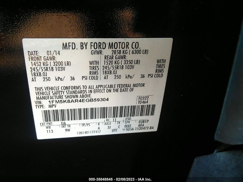 2014 FORD UTILITY POLICE 1FM5K8AR4EGB59304