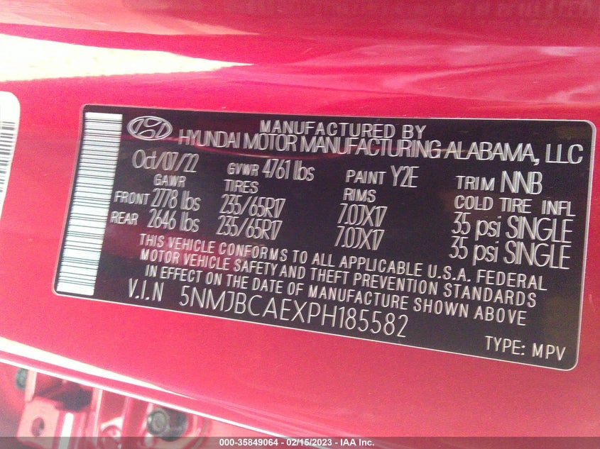 VIN 5NMJBCAEXPH185582 2023 HYUNDAI TUCSON SEL