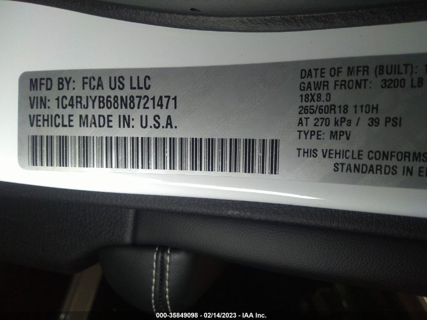 2022 JEEP GRAND CHEROKEE 4XE 1C4RJYB68N8721471