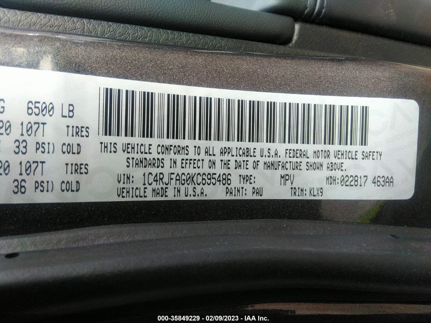 2019 JEEP GRAND CHEROKEE ALTITUDE 1C4RJFAG0KC695486