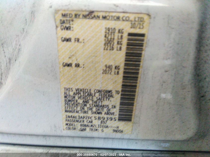2015 NISSAN ALTIMA 2.5 SV - 1N4AL3AP2FC589395
