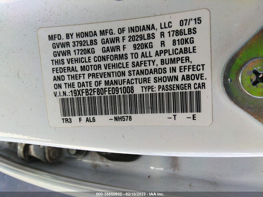 2015 HONDA CIVIC SEDAN EX 19XFB2F80FE091008