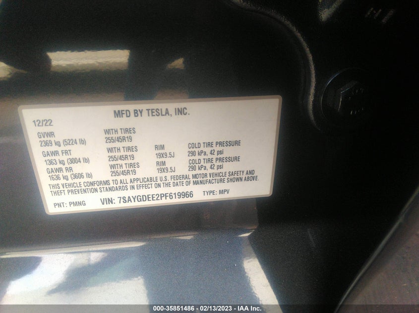 VIN 7SAYGDEE2PF619966 2023 TESLA MODEL Y LONG RANGE