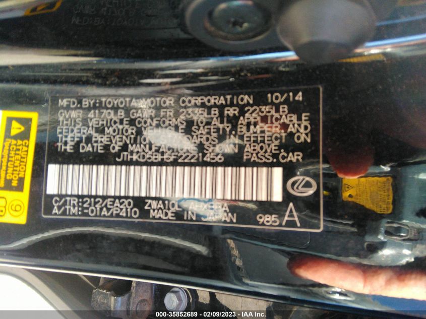 2015 LEXUS CT 200H HYBRID - JTHKD5BH5F2221456