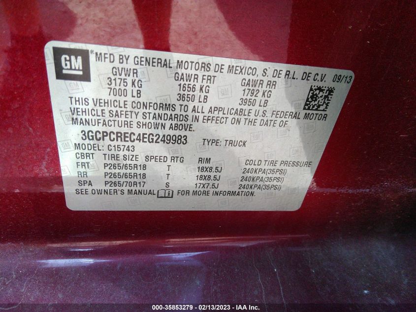 2014 CHEVROLET SILVERADO 1500 LT - 3GCPCREC4EG249983