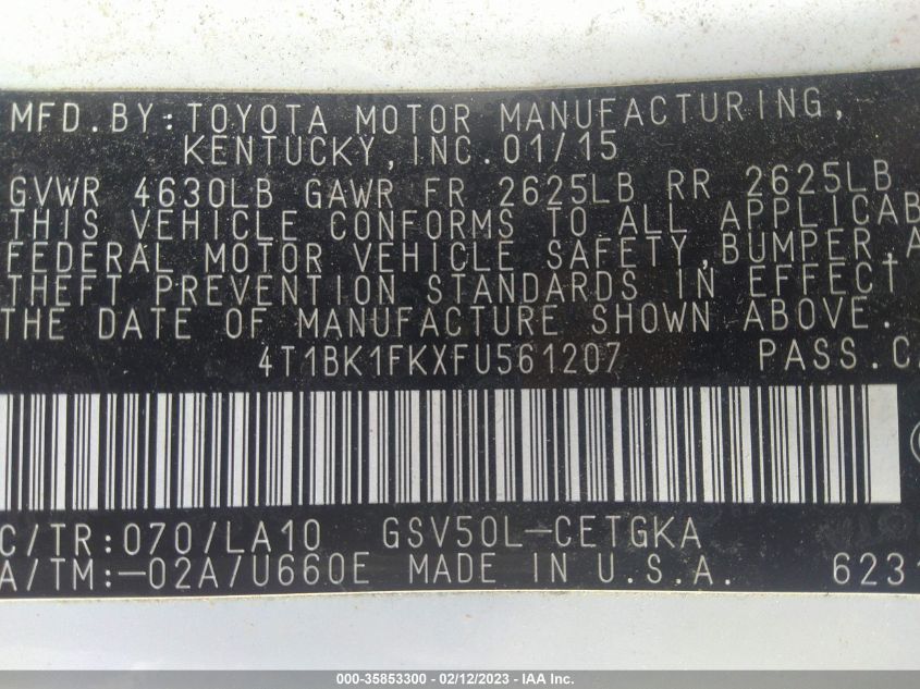 2015 TOYOTA CAMRY XSE/XLE - 4T1BK1FKXFU561207