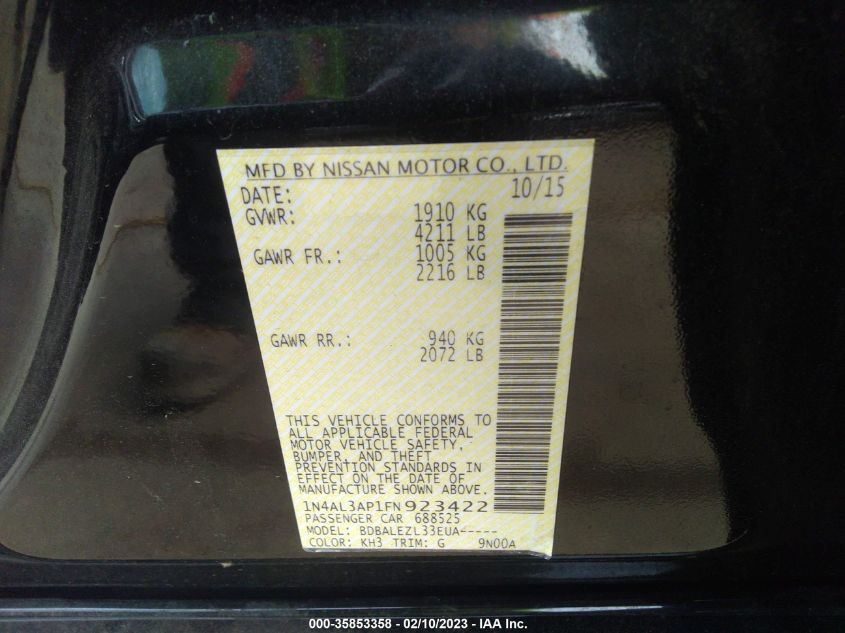 2015 NISSAN ALTIMA 2.5 S - 1N4AL3AP1FN923422