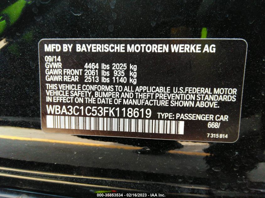 2015 BMW 328I WBA3C1C53FK118619
