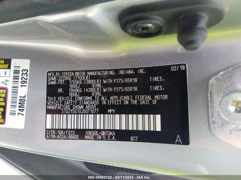 2018 TOYOTA SEQUOIA SR5 5TDZY5G10JS071077