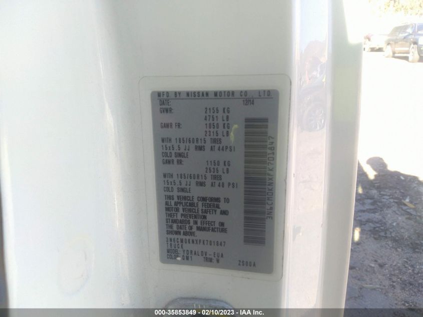 2015 NISSAN NV200 S/SV - 3N6CM0KNXFK701847