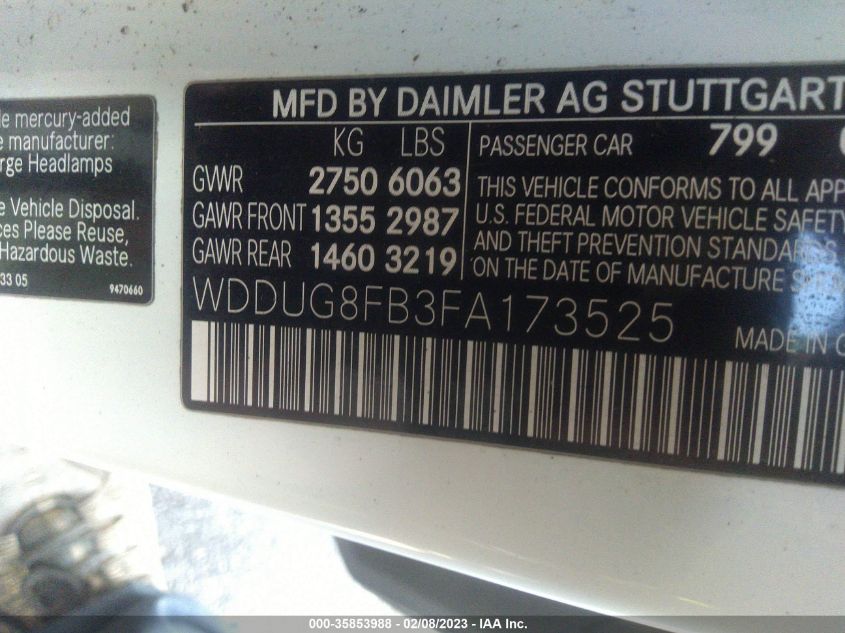 2015 MERCEDES-BENZ S-CLASS S 550 - WDDUG8FB3FA173525
