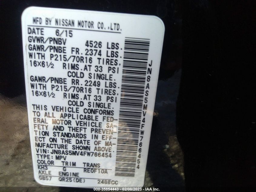 2015 NISSAN ROGUE SELECT S - JN8AS5MV4FW766454