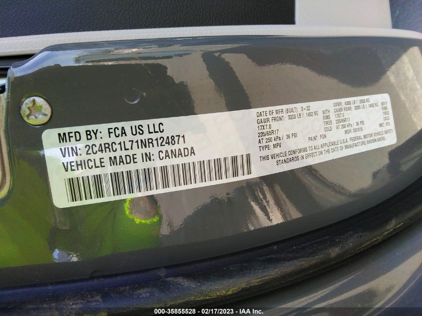 2022 CHRYSLER PACIFICA HYBRID TOURING L - 2C4RC1L71NR124871