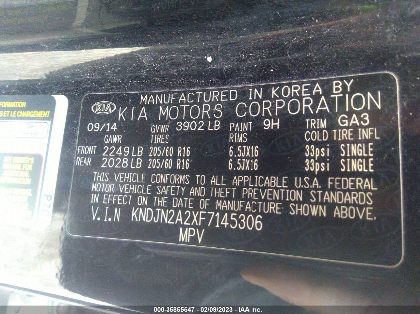 2015 KIA SOUL BASE - KNDJN2A2XF7145306