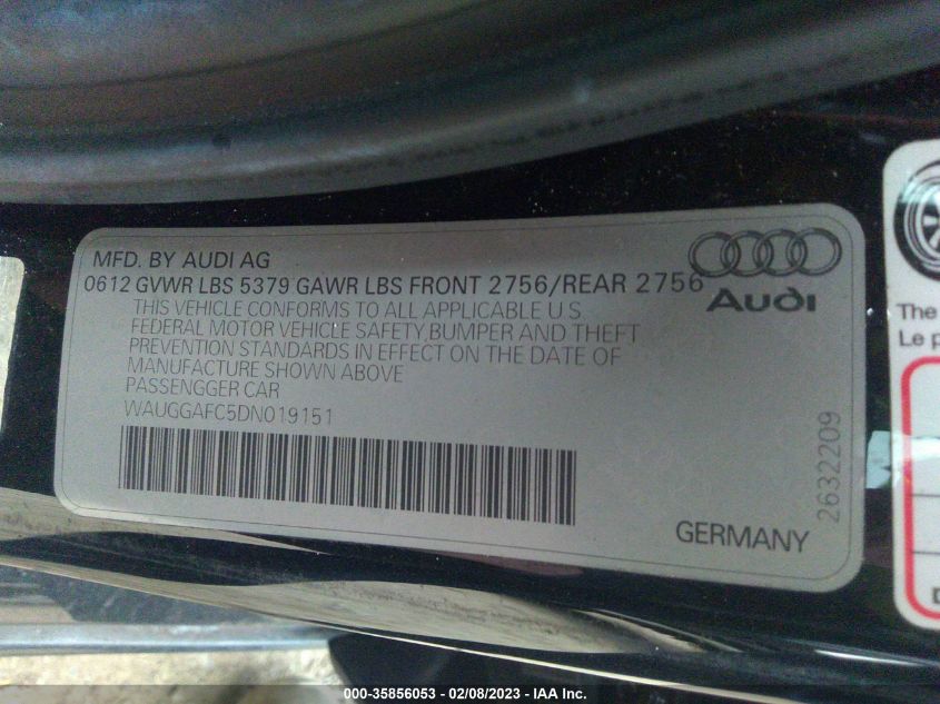 2013 AUDI A6 3.0T PREMIUM PLUS WAUGGAFC5DN019151