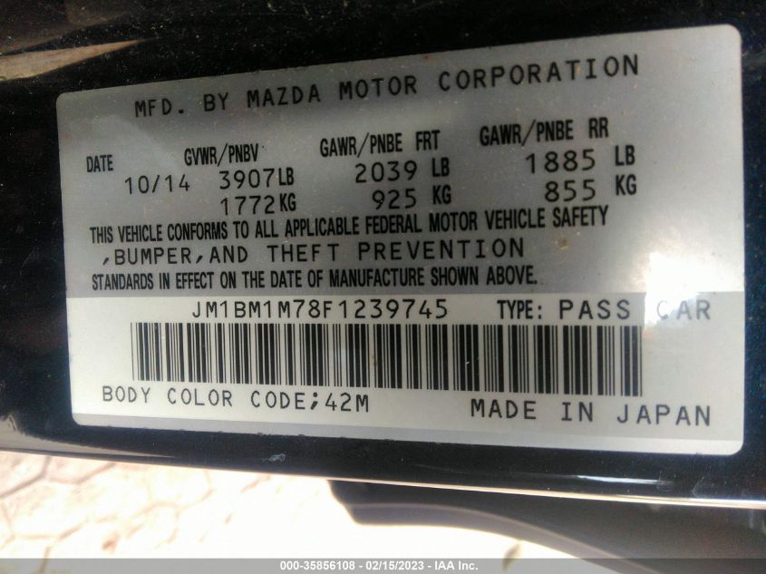 2015 MAZDA MAZDA3 I GRAND TOURING - JM1BM1M78F1239745