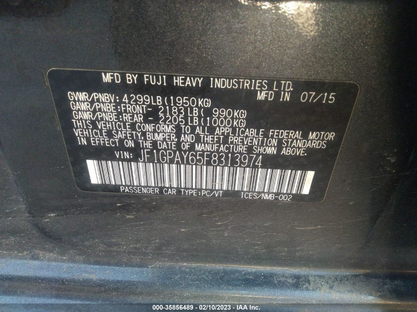 2015 SUBARU IMPREZA WAGON 2.0I SPORT PREMIUM - JF1GPAY65F8313974