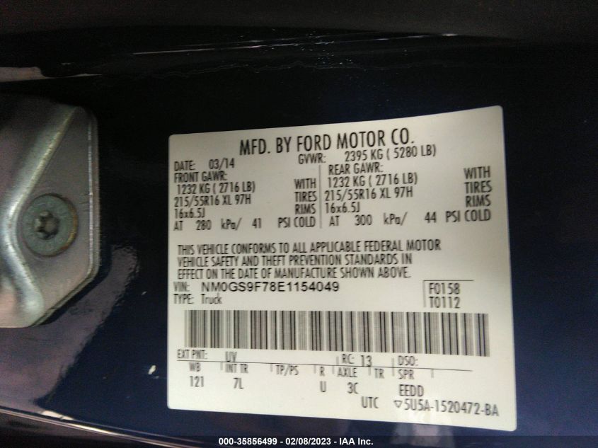 2014 FORD TRANSIT CONNECT WAGON XLT NM0GS9F78E1154049